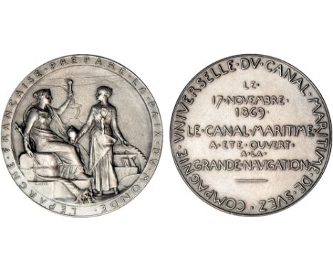 World Medals, Compagnie Universelle du Canal Maritime de Suez, Opening of Suez Canal, silver medal, 1869, by Oscar Roty, seat