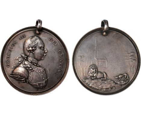 World Medals, USA, George III, the Lion and Wolf Indian Chief’s Medal, solid silver, c.1777, GEORGIUS III DEI GRATIA, young b