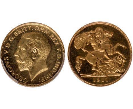 British Coins, George V, proof half sovereign, 1911, bare head l., rev. St. George and the dragon (S.4006; W&R.418), certifie