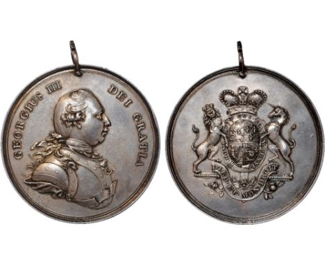 World Medals, USA, George III (1760-1820), Indian Chief’s Medal, large size and undated, solid silver, GEORGIUS III DEI GRATI