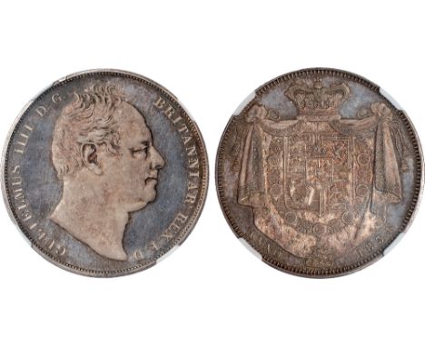 British Coins, William IV, pattern crown, 1834, plain edge, bare head r., rev. crowned shield of arms over mantle (S.3833; L&