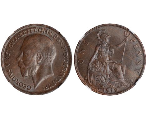 British Coins, George V, penny, 1919KN, bare head l., rev. Britannia std. r., with shield and trident (S.4053), certified and