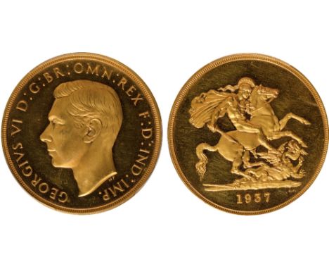 British Coins, George VI, proof five pounds, 1937, bare head l., rev. St. George and the dragon (S.4074; W&R.435), certified 