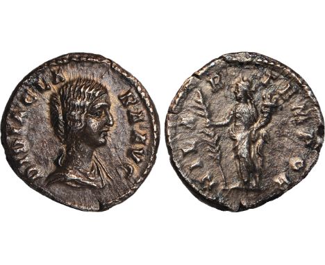 Ancient Coins, Roman Coins, Didia Clara (daughter of Didius Julianus), denarius, Rome (AD 193), draped bust r., rev. HILAR TE