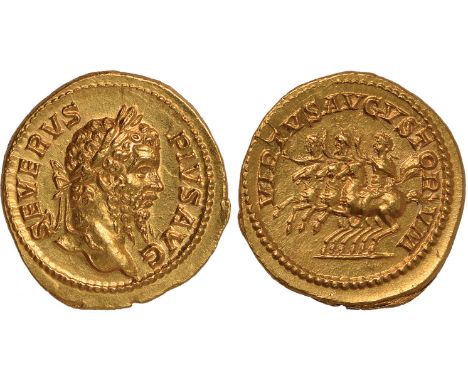 Ancient Coins, Roman Coins, Septimius Severus (AD 202-210), aureus, SEVERVS PIVS AVG, laur. head r., rev. VIRTVS AVGVSTORVM, 