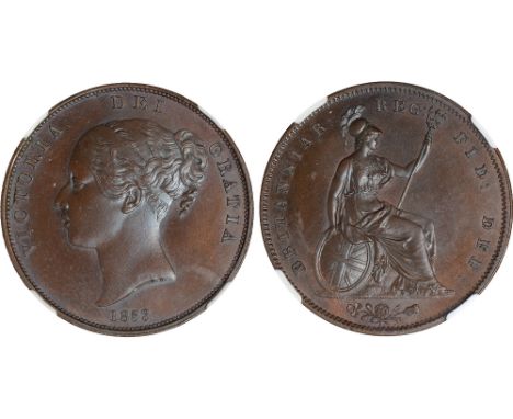 British Coins, Victoria, proof penny, 1853, young head l., rev. Britannia std. r. with shield and trident (S.3948), certified