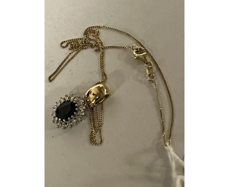 14CT GOLD CHAIN &amp; PENDANT WITH SAPPHIRE &amp; DIAMOND