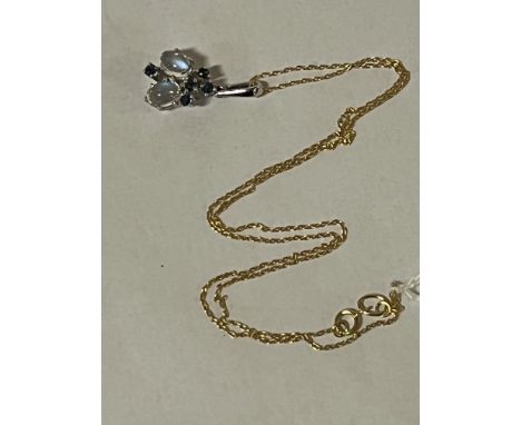 14CT GOLD CHAIN, SAPPHIRE &amp; MOONSTONE PENDANT