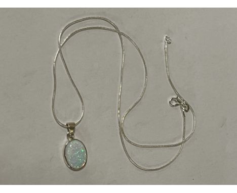 STERLING SILVER OPAL PENDANT &amp; CHAIN