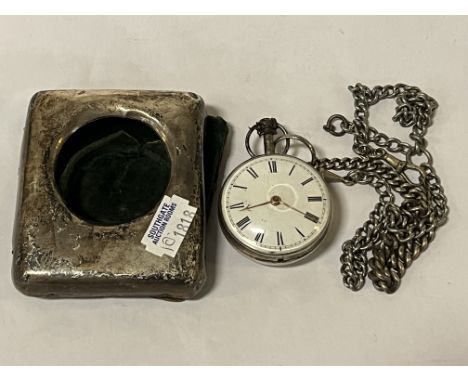 RARE LATE 17THC CASED POCKET WATCH BY SAM DROSSADE - STERLING SILVER WITH ALBERT CHAIN A/F - VERGE FUSEE
