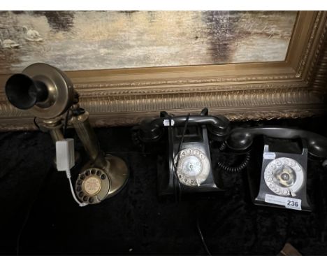 2 EARLY TELEPHONES &amp; BRASS STICK PHONE