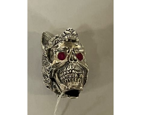 SILVER SKULL &amp; WOLF VESTA CASE WITH RUBY EYES