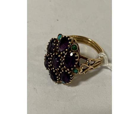 GOLD AMETHYST &amp; TURQUOISE RING - SIZE M