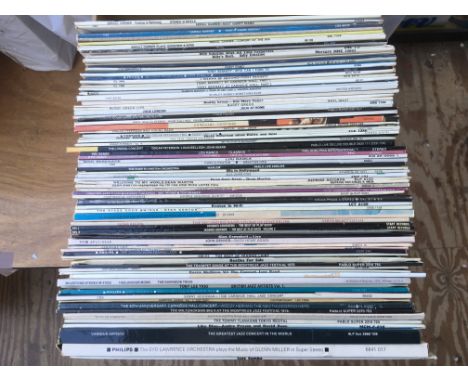 A box of mainly jazz LPs by various artists including Thelonious Monk, Buddy Greco, Erroll Garner and others.