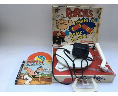 A rare Emerson 'Popeye' record player with a Popeye Goldentone record. Restored and working.