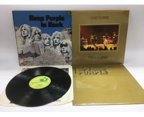 A first UK pressing of 'Deep Purple In Rock' SHVL 777, vinyl NM, spine cover is ripped, first UK pressing of 'Made In Japan' 