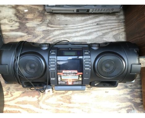 A JVC Boom Blaster portable music centre with Bluetooth streaming capabilities plus three vintage portable stereo systems (4)