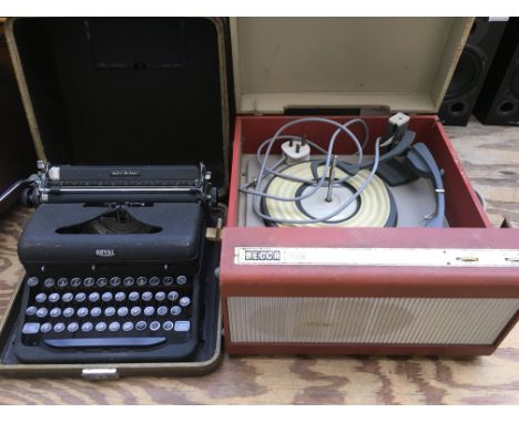 A Decca RO2190 record player and a cased vintage typewriter (2).