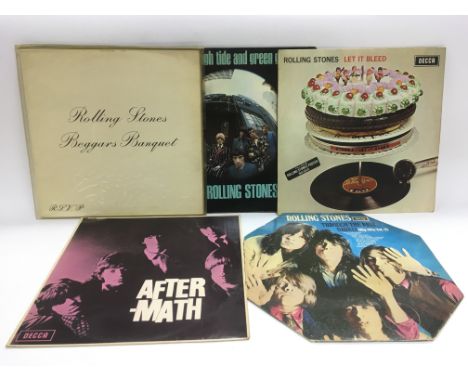 Five Rolling Stones LPs including a stereo pressing of 'Let It Bleed' SKL 5025, 'Beggars Banquet' mono LK4955, 'Aftermath' mo