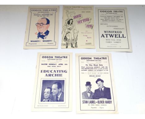 Five vintage Southend Odeon theatre programs for various acts including Laurel &amp; Hardy, Educating Archie and others.