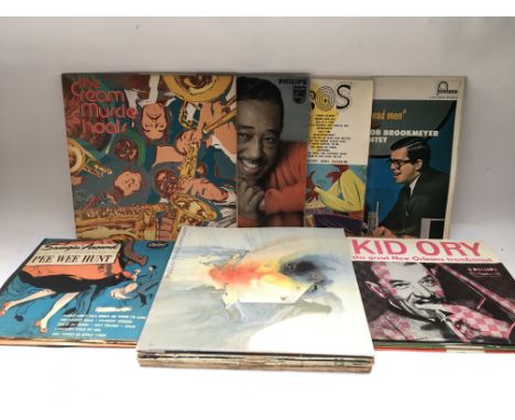 A collection in two bags of mainly jazz records by various artists including Bob Brookmeyer, The David Liebman Quintet, Buddy