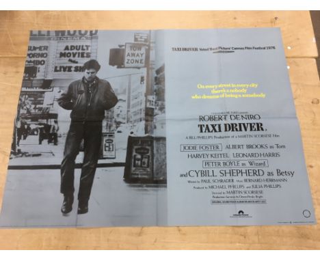 A UK quad film poster for 'Taxi Driver' starring Robert De Niro, approx 101cm x 76cm. Folded but otherwise in a good conditio