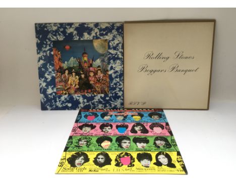 Three Rolling Stones LPs comprising 'Their Satanic Majesties Request', Beggar's Banquet' and 'Some Girls'.