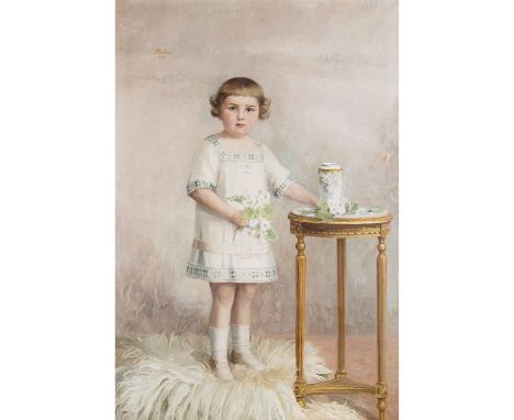   BECKERS, D., "Kinderportrait" 1918  Öl auf Leinwand, HxB: 140/95 cm, Rahmen, leichte Altersspuren.  BECKERS, D., "Portrait 