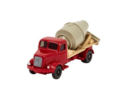   WIKING Alter Betontransporter Henschel HS 100, 1967-68,  rote Kabine und Chassis, hellbeiger Aufbau und hellgrünbeige Tromm
