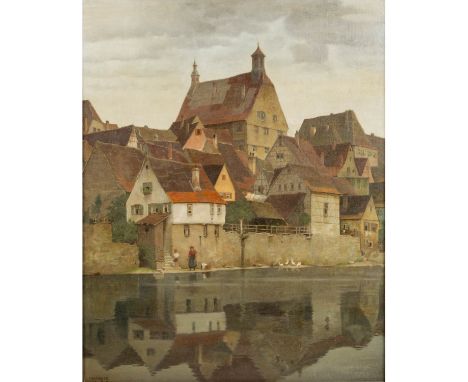   MALER DES 20.JH "Besigheim"  Öl auf Platte, sig. und dat. "Halsinger 1950", HxB: ca. 100/80 cm, Rahmen, leichte Altersspure
