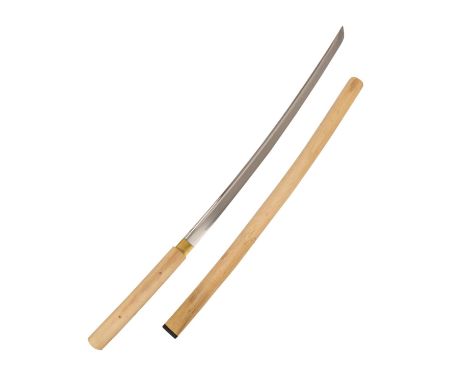  SHIRASAYA KATANA,  modern, gehärtete Stahlklinge, Schmucklose Holzscheide und Montur. Klingenlänge: 70 cm, Gesamtlänge 99,5