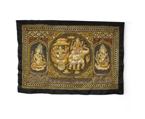 A Kalaga, Burmese tapestry embroidered with gold threads and sequins, 94cm high. Condition - good 94x138cm including black ba