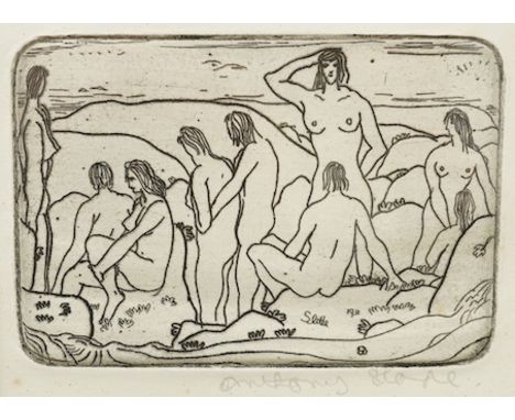 Anthony Slade (1908-1941), etching, Nudist figural group, signed in pencil and dated 1931 in the plate, 9 x 11.5cm. Condition