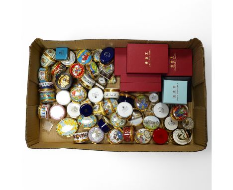 A collection of Halcyon Days enamel patch boxes, some cased. Condition - varies