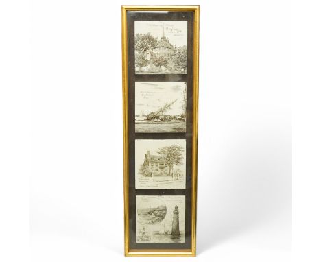 A set of four late 19th century Minton tiles, printed with scenes of Massachusetts, framed, 72.5cm high. Condition - one tile