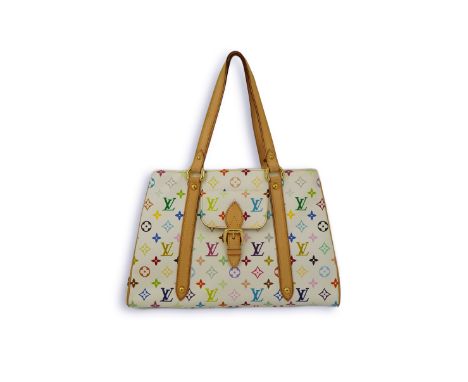 A Louis Vuitton x Takashi Murakami white / monogram multicolour coated canvas handbag with natural cowhide trim, with origina