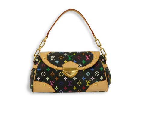 A Louis Vuitton x Takashi Murakami black / monogram multicolour coated canvas handbag with with natural cowhide trim, with or