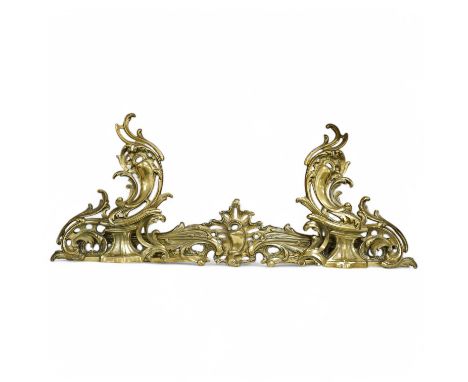 A 19th century French ormolu three piece chenet, Andiron, 73cm x 30cm high. Condition - good
