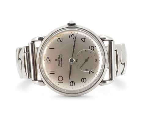 A gentleman's late 1940's stainless steel Omega automatic wrist watch, with Arabic dial and subsidiary seconds, case diameter