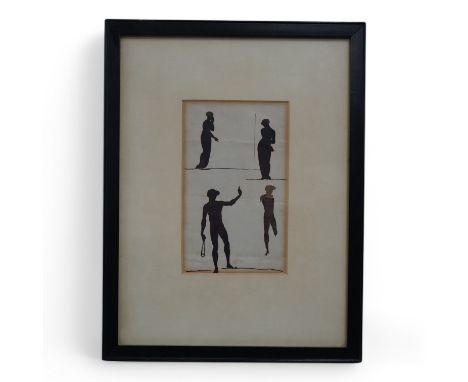 Attributed to William De Morgan, ink on paper, Silhouettes of classical figures, 13 x 8cm. Condition - fair