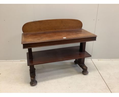A Victorian mahogany metamorphic buffet, width 112cm, depth 50cm. Condition - poor