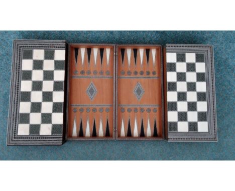 Three Vizagapatam backgammon and chess boxes. Condition Report: Larger of the three boxes is the more valuable, however, this