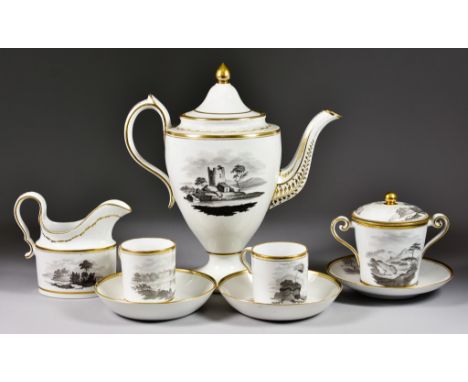 A Collection of Spode Bat-Printed Porcelain, Circa&nbsp;1800, Pattern 577 with gilt stripe border, including - coffee pot and