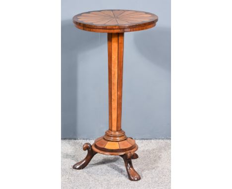 A 19th Century Continental Rosewood and Walnut Circular Occasional Table, with stylised marquetry flower to top, on octagonal