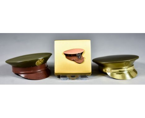 A Vintage Henriette U.S. Army Officers "Patriotic" WWII Cap Powder Compact, sifter and puff, 3ins diameter, a U.S. Navy Brass