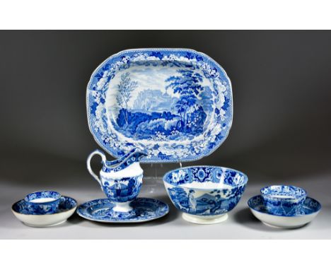 A Selection of English Blue and White Transfer Printed Pottery, including -&nbsp; large deep dish of shaped outline in Stirli