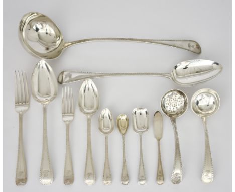 A Late Victorian Silver Part Table Service, by Josiah Williams &amp; Co. London 1897, with bright cut handles and crested, co