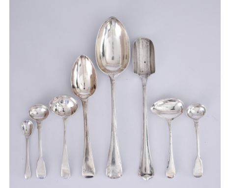 A George V Silver Stilton Scoop and Mixed Silverware, the Stilton scoop by Atkin Bros, Sheffield 1924, a pair of silver knife