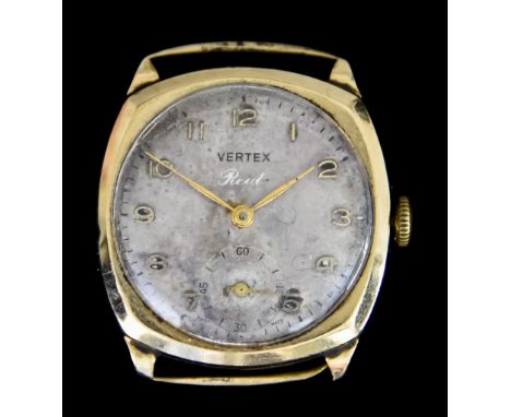 A 9ct Gold Gentleman's Manual Wind Wristwatch, by Vertex, 9ct gold case, 28mm diameter, silvered dial with gold Arabic baton 