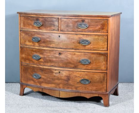 A Late Georgian Mahogany Bow Fronted Chest, with quadruple reeded edge to top, fitted two short and three long graduated draw